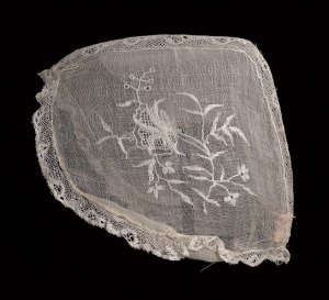 Fine embroidered infant cap from Boston MFA, made of 2 pieces.